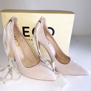 Ego Lace Up Court Heel In Nude Faux Suede Sz9